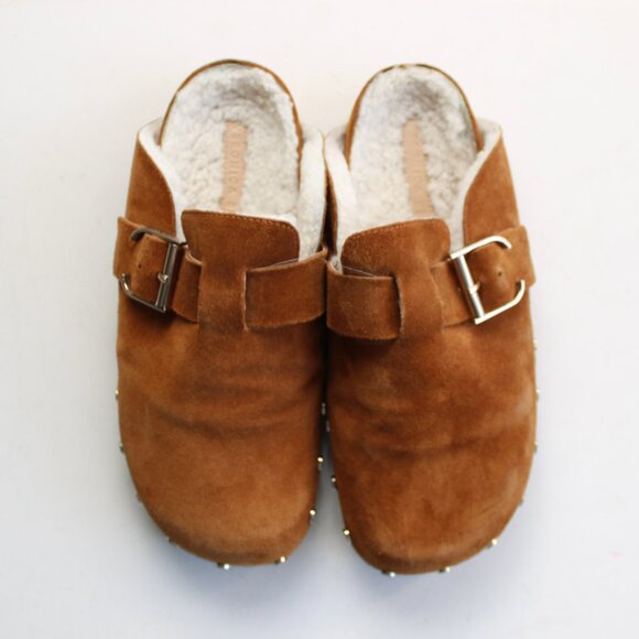 Veronica Beard Caramel Brown Fern-2 Studded Clog Suede Buckle Clogs Flats Size 6 - Picture 4 of 9